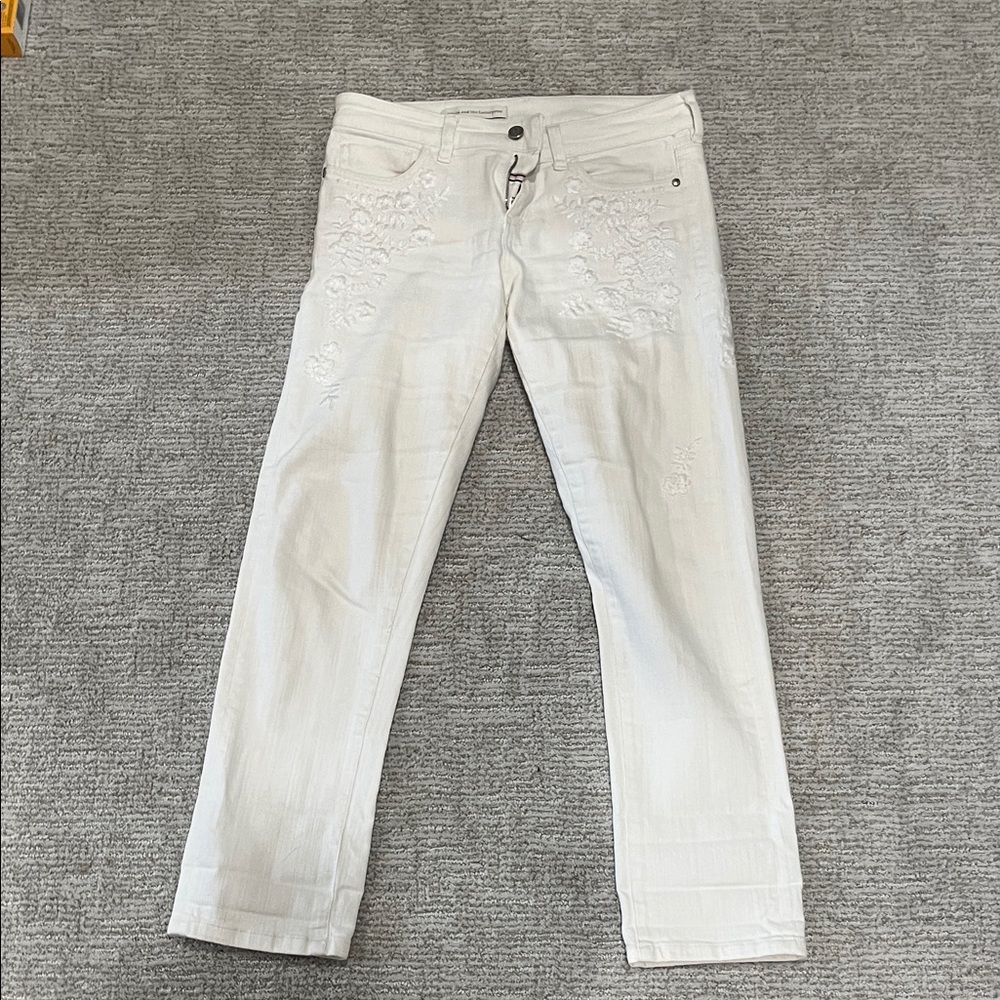 Pilcro and the Letterpress White Embroidered Women's Jeans- Classic Straight Leg